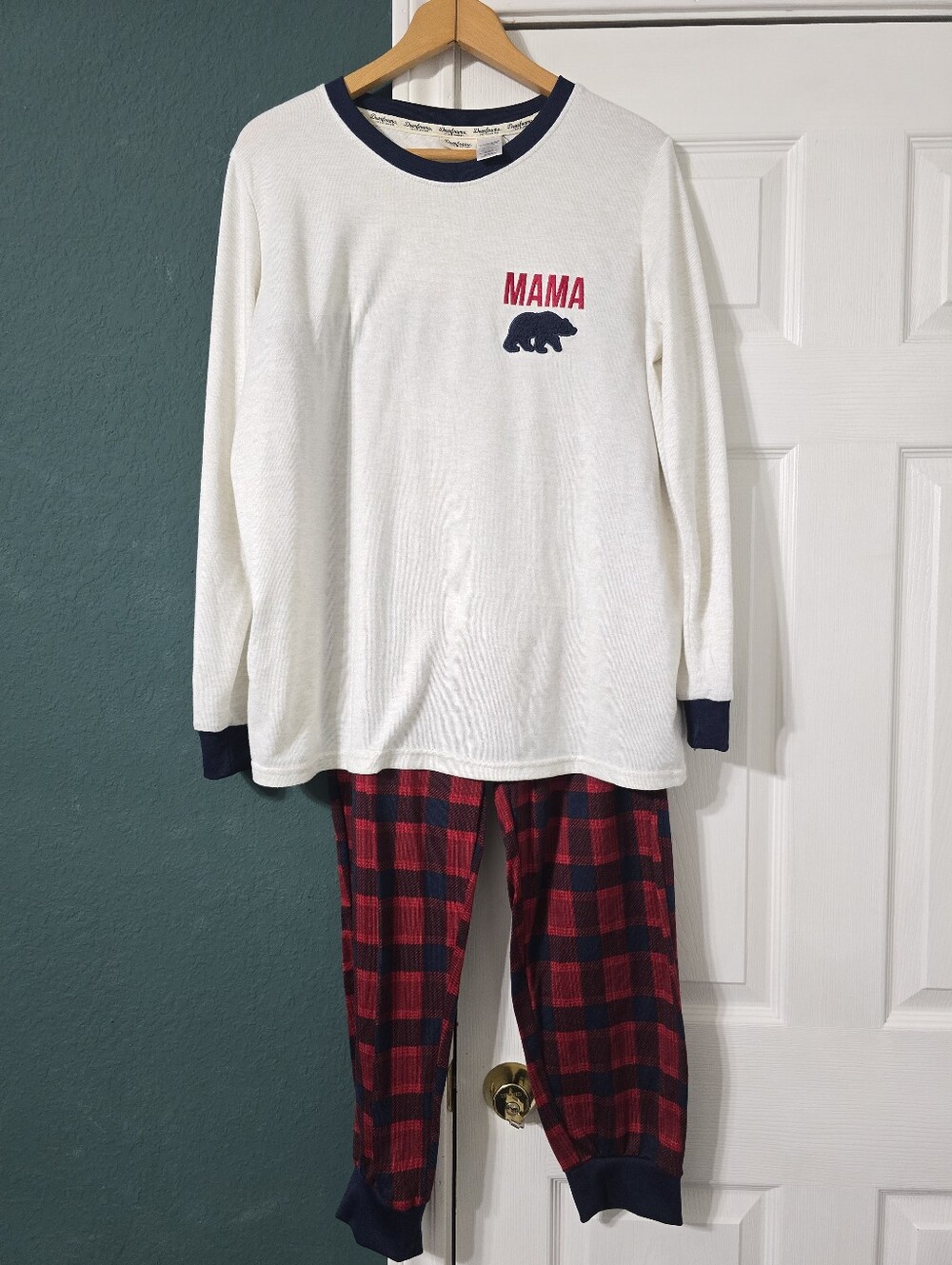 Dearfoams Mama Bear Womens Pajama Set XL Red Blue Buffalo Plaid Matching Family - Picture 9 of 10